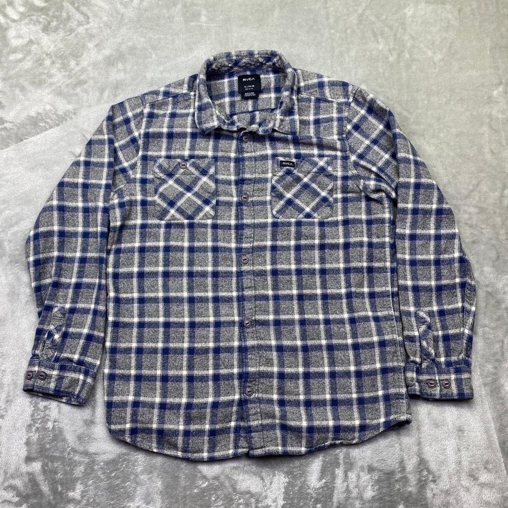 RVCA Boys Plaid Flannel Shirt Long Sleeve Button Up Casual Top Sz XL Western